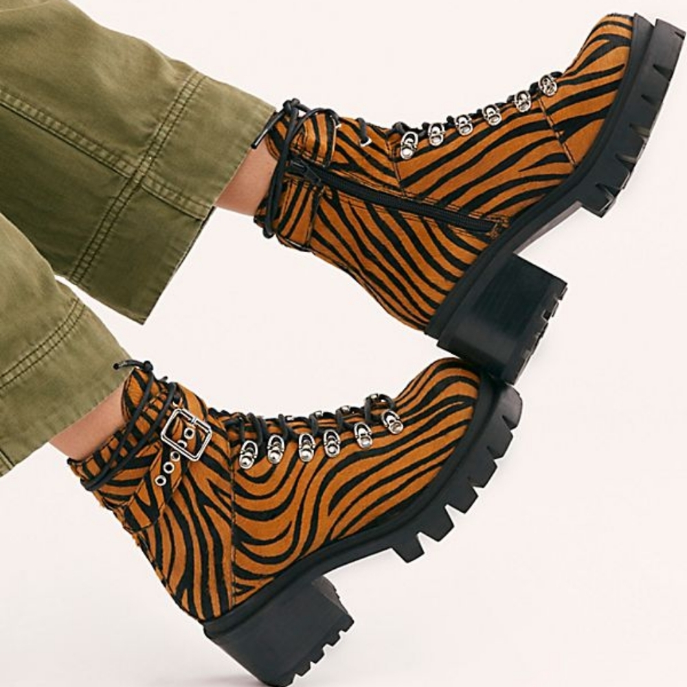 Free People Printed Check Lace Up Boot